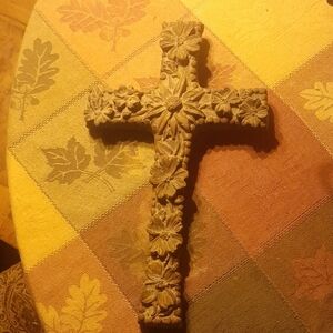 Floral Carved Ceramic Cross